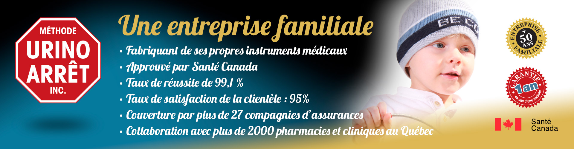Profil de l'entreprise Méthode Urino-Arrêt, 99,1% d'efficacité, approuvé Santé Canada.